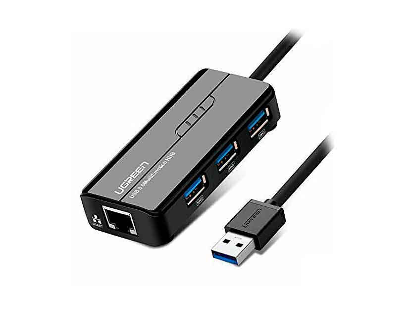 hub USB 3.0 3 puertos + gigabit ethernet negro/UGREEN        