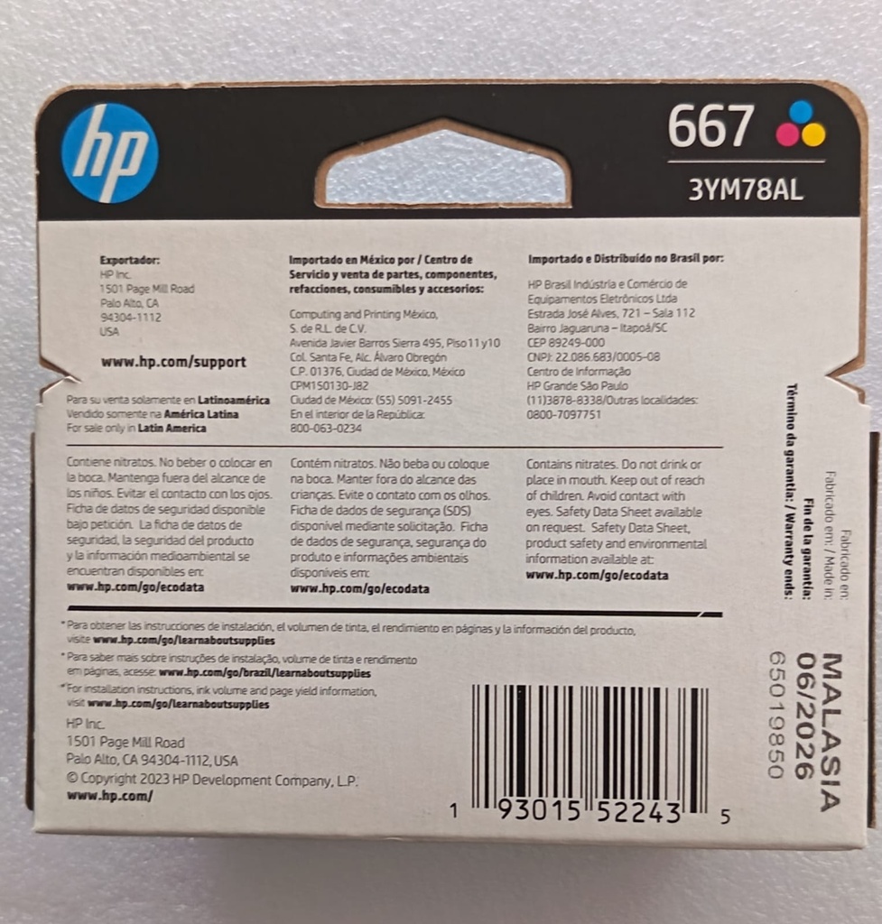 c110 Cartucho hp 667 color original