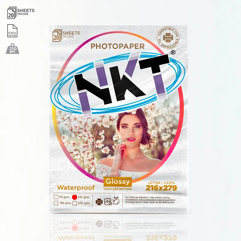  Papel foto NKT tamaño carta 210G/20Hojas 