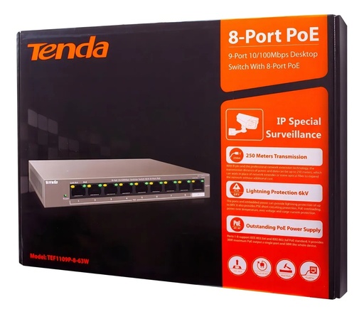 C375 Switch 9 puertos 10/100MPS con Poe de 8 puertos//Tenda