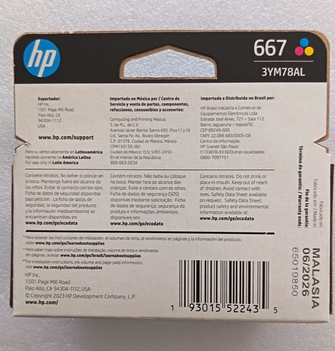 Cartucho hp 667 color original            